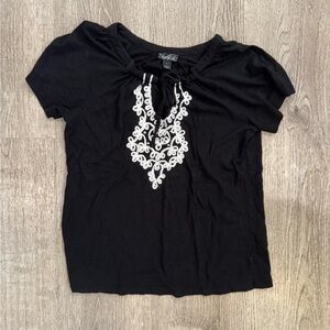 Erika Black Blouse with White Embroidery